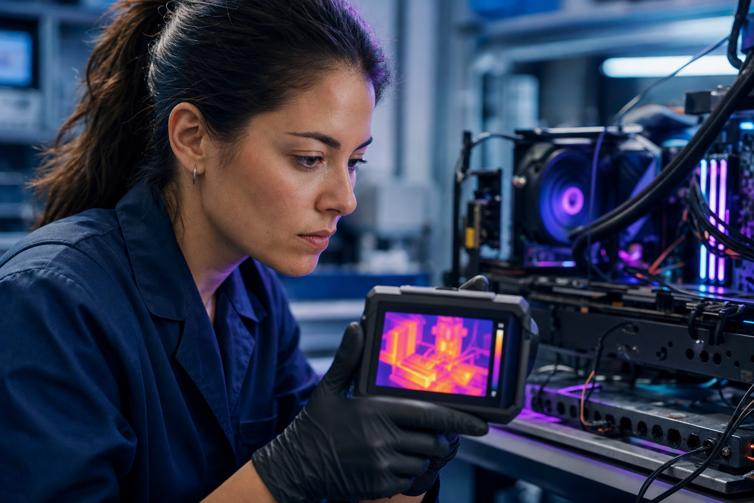 Tecnica monitora i readout di temperatura durante uno stress test