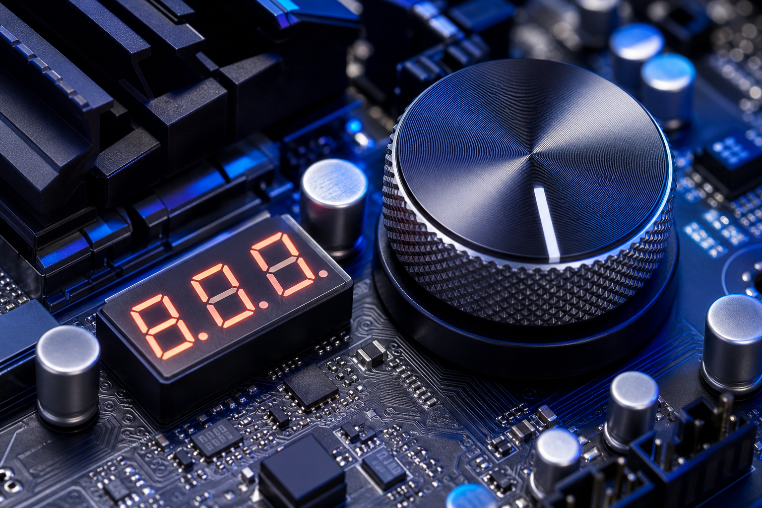 Manopola di overclocking e display voltaggio in primo piano